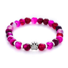 Pulseira de pedra natural com pérolas de ágata imitada de rosa de urso Pata de urso animal pingente pulseira de corda elástica joias